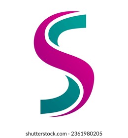 Magenta and Green Twisted Shaped Letter S Icon on a White Background