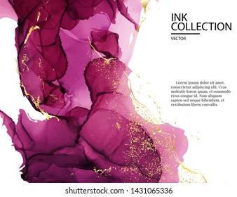 Magenta ink liquid splash. Water liquid festive card. Pink greeting card, poster, modern design. 