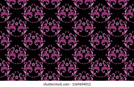 Magenta leaf flower on black background, floral pattern wallpaper.