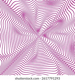 Magenta line burst. Abstract wavy field. Geometric distortion shape. Vector optical pattern.
