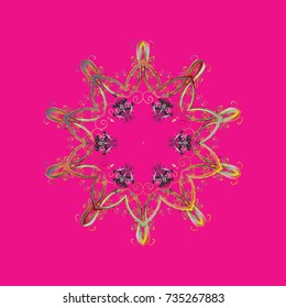 Magenta, neutral and yellow snowflakes. Vector. Holiday design for Christmas and New Year fashion prints. Christmas cute background with snowflakes abstract background.