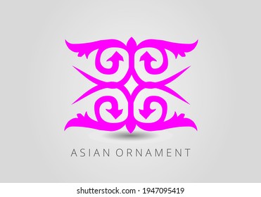 Magenta ornate linear ornaments in Kazakh traditional style. Asian floral design. Abstract Asian elements of the national pattern of the ancient nomads of the Kyrgyz, Mongols, Kazakhs, Tatars. 
