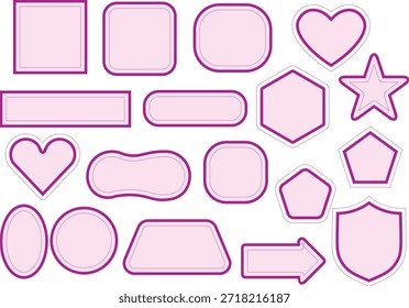 Magenta outline shape set. Rounded geometric frames for labels, badges, and UI layouts. Clean vector elements for modern branding design.
