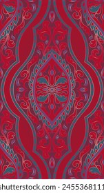 Magenta pattern with ornamental flowers. Traditional damask background. Design for wallpaper, textile, carpet and any surface.