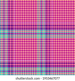 Magenta, peach and turquoise colourful plaid. Seamless vector check pattern suitable for fashion, home decor, branding and stationary