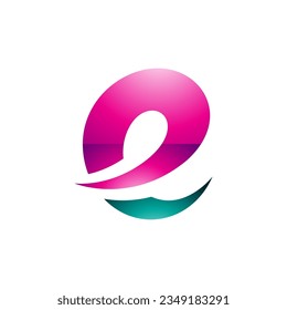 Magenta and Persian Green Glossy Lowercase Letter E Icon with Soft Spiky Curves on a White Background