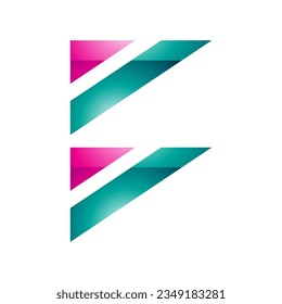 Magenta and Persian Green Glossy Triangular Flag Shaped Letter B Icon on a White Background