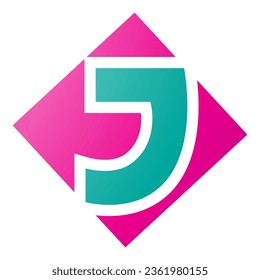Magenta and Persian Green Square Diamond Shaped Letter J Icon on a White Background