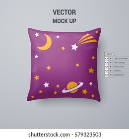 Magenta Pillow with Space Pattern Isolated on White Background