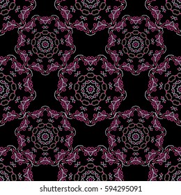 Magenta and pink abstract floral ornament, vector seamless pattern of abstract decorative elements.