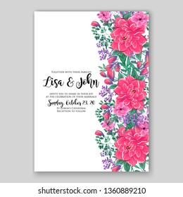 Magenta Pink Chrysanthemum wedding invitation card vector template greenery