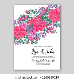 Magenta Pink Chrysanthemum wedding invitation card vector template greenery