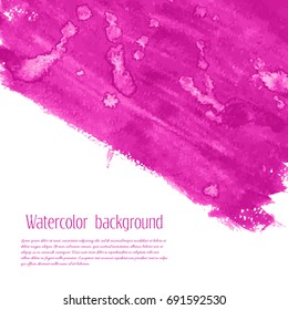 Magenta, pink, rose marble watercolor vector texture background with dry brush stains, strokes, spots isolated on white. Abstract artistic frame, place for logo. Acrylic hand painted gradient backdrop
