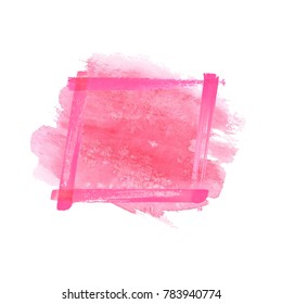 Magenta pink watercolor grunge frame. Watercolour hand drawn vintage abstract pink textured brush strokes frame  isolated on white background. Space for text. Vector
