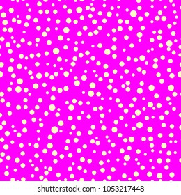 Magenta polka dot background, seamless pattern. Irregular shapes. Dotted background with circles, dots. Vector illustration. For print, wrapping paper, wallpaper, textile, fabric