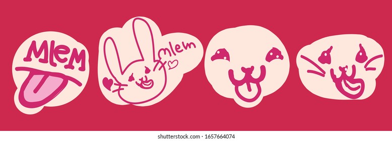 magenta Rabbit Do Stick out tongue, This Funny Doodle Create By FahysGallery made For Reference for making new illustration, Stickers, Backdrop, Element And ETC