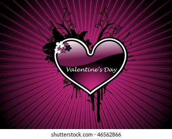 magenta rays background with grungy floral pattern heart