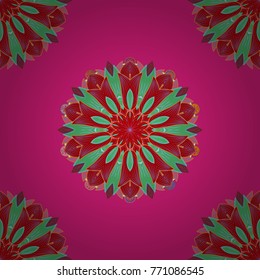 Magenta, red and green colors. Vector ethnic mandalas, doodle background circles.