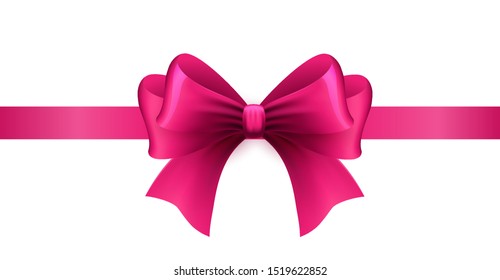 Magenta ribbon with bow on a white background. Vector illustration.
