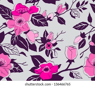 magenta, seamless, pattern, flower, dog rose