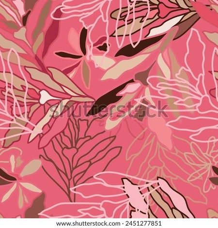 A magenta sleeve with a pattern of pink flowers and leaves, inspired by the beauty of plant and organism. Textile art at its finest
