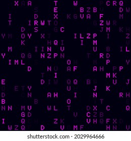 Matrix-Hintergrund. Magenta spärliche Buchstaben Hintergrund. Kleines, nahtloses Muster. Leistungsstarke Vektorgrafik.