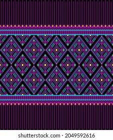 Magenta Turquoise Ethnic or Tribal Seamless Pattern on Black Background in Symmetry Rhombus Geometric Bohemian Style for Clothing or Apparel,Embroidery,Fabric,Package Design