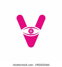 Magenta V initial letter with eye logo template for business purpose