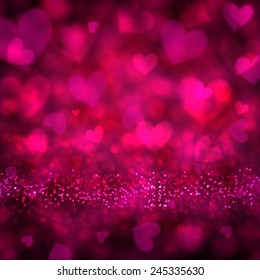 Magenta valentine's background with defocused hearts. Vector illustration. 