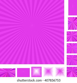 Magenta vector ray burst design background set. Different color, gradient, screen, paper size versions.