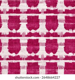Magenta and white fabric with an embroidered geometric pattern, grunge lines ikat pattern, ikat seamless pattern, Vector illustration background for print the paper.