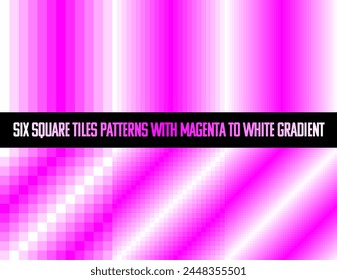 Magenta bis Weiß Farbverlauf in quadratischen Fliesen, nahtlose Vektorgrafik Muster, monochromatisch, Kollektion von sechs