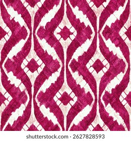 Magenta and white ink pattern, a symmetrical geometric design. grunge lines ikat pattern, striped seamless pattern, Vector illustration background for print the paper.