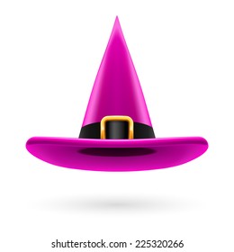 Magenta witch hat with golden buckle and hatband