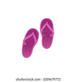 Magenta women slippers isolated on white background. Beach girls flip-flops - element for summer vacation and holiday time banner or card. Cartoon style vector illustration.