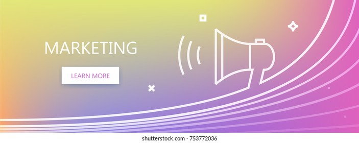 Magenta and yellow colored vector banner with marketing word and umbrella in art line style. 