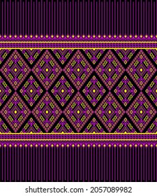 Magenta Yellow Ethnic or Tribal Seamless Pattern on Black Background in Symmetry Rhombus Geometric Bohemian Style for Clothing or Apparel,Embroidery,Fabric,Package Design