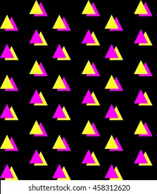 Magenta and Yellow Triangle on black background Seamless Pattern