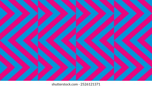 Magenta zigzag seamless geometric pattern on blue background. Perfect for printing, design, textiles and greeting cards
