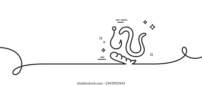 Icono de la línea de señas. Una línea continua con curl. Cojín de pesca con señal de gusanos. Símbolo de anzuelo de cebo. Cinta de contorno simple Worms. Patrón de curva de bucle. Vector