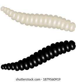 Maggots on a white background. Black and white worms. Vector illustration
