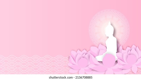 Magha Puja, Asanha Puja,Visakha Puja Day, Buddhist holiday concept. Design with buddha background. Vector.