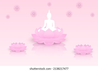 Magha Puja, Asanha Puja,Visakha Puja Day, Buddhist holiday concept. Design with buddha background. Vector.