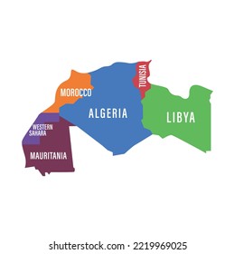 Maghreb countries union map. Northwest African states. Isolated vector illustration