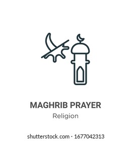Maghrib prayer outline vector icon. Thin line black maghrib prayer icon, flat vector simple element illustration from editable religion concept isolated stroke on white background