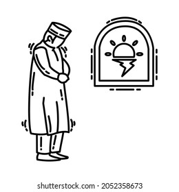 Maghrib Prayer is Part of Muslim Worship Activity Hand Drawn Icon Set Vector.