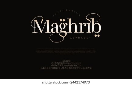 Maghrib premium luxury arabic alphabet letters and numbers. Elegant islamic typography ramadan wedding serif font decorative vintage. Creative vector illustration