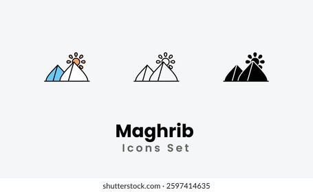 Maghrib Time Icons thin line and glyph vector icon stock illustration