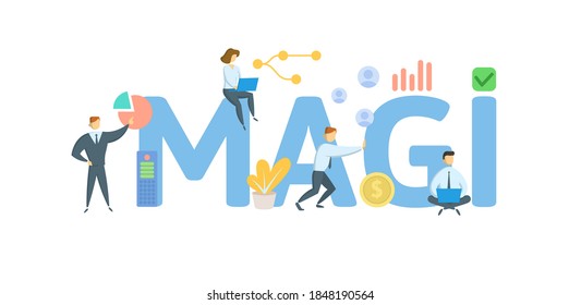 MAGI, Modified Adjusted Gross Income. Concept with keywords, people and icons. Flat vector illustration. Isolated on white background.