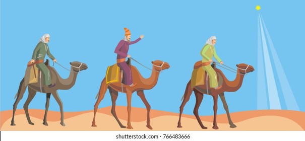Magi on camels in vector graphics technique